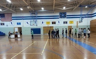 students lined up for the Spelling Bee